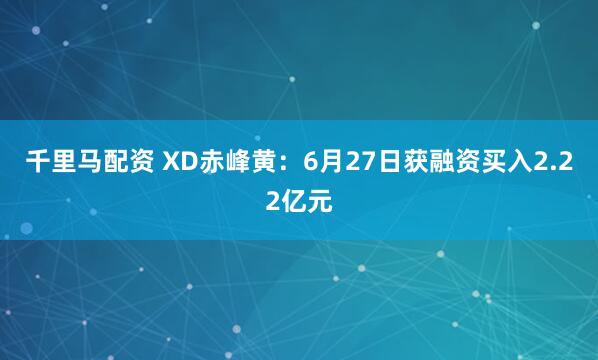 千里马配资 XD赤峰黄：6月27日获融资买入2.22亿元